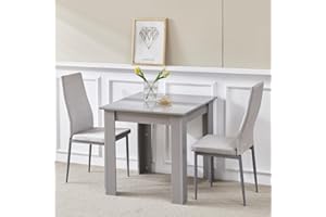 Pantanal Square Dining Room Set for 2, 75cm Grey Dining Table with 2 Grey Velvet Dining Chairs, 3-Piece Kitchen Table Set Dinette Set for Small Apartments, Space Saving Home Kitchen Furniture