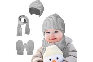 Minicoco 3Pcs Kids Winter Hat Scarf Gloves Set for 3-18 Months Old Boys Girls,Winter Accessories Sets for Children Outdoor Sports, Winter Outdoor Hat and Scarf Gloves Super Soft Warm Set