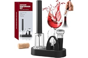 FBBULES Set de Sacacorchos de Aire a Presión, Incluye Corta Cápsulas, Bomba Vacio Tapon, Vertedor y Base, Abridor de Vino Profesional Funcional, Regalo Ideal para los Amantes del Vino Navidad