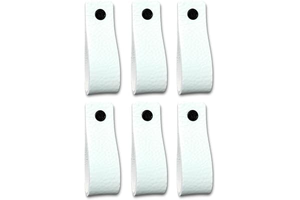 Brute Strength – Läderhandtag för möbler – 16,5 x 2,5 cm – Vit – 6 bitar | Möbelhandtag i fullnarvsläder för skåp, lådor och byråer; korta och långa monteringsskruvar medföljer