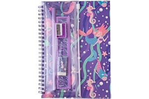 Mad Ally Enchanted Mermaid Girl's Notebook Set - A5 Spiral Notebook with Stationery, Ruler, Eraser and Sharpener | Perfect Present for Students | Handy and Durable Cover for Protection | Mermaid Theme