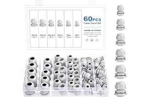 eROOSY 60 Pcs Cable Glands Waterproof PG7 PG9 PG11 PG13.5 PG16 PG19 Adjustable Cable Glands, Nylon Cable Glands for Cables with a Diameter of 3-15mm, Waterproof Nylon Cable Glands, White