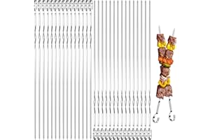 Mino Plus 30pcs Spiedini per Barbecue,Spiedini Piatti,Lunghi 40cm Spiedini BBQ Riutilizzabile,Spiedini Acciaio Inox Per Barbecue,per Barbecue Grigliatura Carne Verdure Kabob (A)