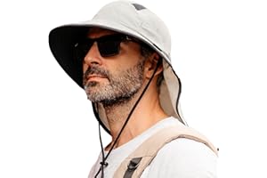 TOP-EX Chapeau de soleil unisexe à large bord pour homme avec protection de la nuque, porte-lunettes de soleil, chapeau d'été pour safari, chapeau d'été imperméable et pliable