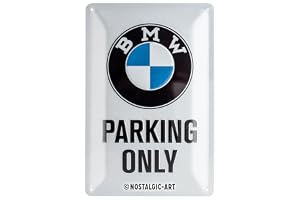 Nostalgic-Art Retro Plåtskylt, 20 x 30 cm, BMW – Parking Only White | original BMW license product (OLP), av metall, vintagedesign, Presentidé för BMW-fans