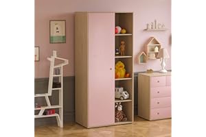 Junior Vida Neptune 1 Door Wardrobe Bedroom Clothes Rail Storage Children's Kids Furniture (Pink & Oak)
