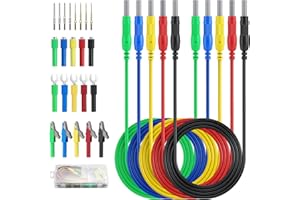 ALLmeter 5-Piece Retractable Test Lead Set, 4mm Banana Plug Multimeter Leads with Probes, Alligator Clips, Test Forks & Storage Box, Safety Insulated for Electricians, Electronics Repair & Lab Use