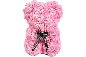 NWSX Rosenbär Blumenbär Perfekt zum Jubiläum, Rose Teddybär Mütter - Klare Geschenkbox inklusive! 10 Zoll groß - über 200+ Blumen (pin, 10in)