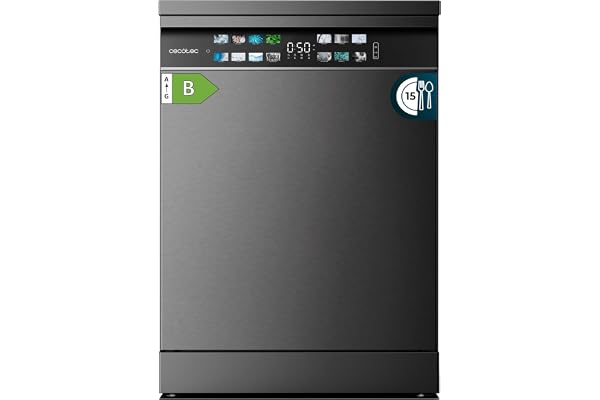 Cecotec Lave-vaisselle 60cm Bolero Aguazero 6700 Dark B Lave-vaisselle foncé, 15 couverts, Classe B, Moteur Inverter Plus, O2 Dry, Lavage Double Zone, Plateau Ajustable, Stockage Long et Turbo Dry+.