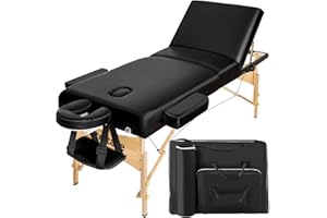 TecTake® Table de Massage Pliante Professionnelle 3 Zones Épaisseur de 10 cm Massage et Relaxation Bois Table Esthetique Professionnel Lit de Massage Portable Housse de Transport - Noir