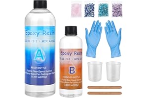Résine Époxy Transparente Kit 465g 2 parties 3:1 Ratio pour Fabrication de Bijoux,Ratio Revêtement en résine époxy cristalline pour bois,Collier, Porte clés…