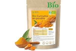 Detox Organica-Poudre de Curcuma Bio-250g Curcuma Poudre-5% Curcumine-100% Naturel et Vegan-Qualité biologique-Sans additif