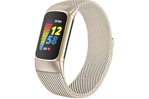 ‎SURUNDO surundo Kompatibel mit Fitbit Charge 6/Fitbit Charge 5 Armband für Damen Herren, Magnetverschluss Maschen Schleife Verstellbares Metall Bänder für Fitbit Charge 6/Fitbit Charge 5