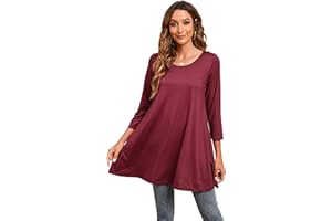 Enmain Tunique Femme 3/4 Manches Longues col Rond Blouse Longues Tunique Top pour Femmes Casual Élégant Chic Floraux Swing T Shirt