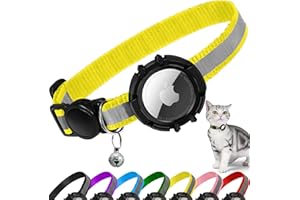 JIARUI Airtag Katzenhalsband Breakaway, Reflektierendes Kätzchenhalsband mit Apple Air Tag Halter und Glocke, Leichte Tracker-Katzenhalsbänder für Mädchen, Jungen, Katzen, Kätzchen, Welpen (Gelb, XS)