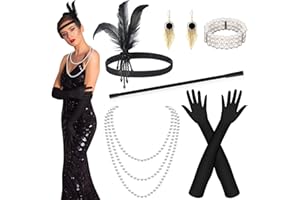 Alintor 20er Jahre Accessoires, 1920er Jahre Kostüm Damen Accessoires, Charleston Flapper Kleid, 6 Charleston Gatsby Damen, Perfekte für Federboa Schwarz, Karneval, Fasching