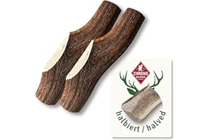 ChronoBalance® L (set da 2 bastoncino da masticare in corno di cervo per cani, pezzi dimezzati, naturale, per cura dei denti, 100% sostenibile, senza sostanze chimiche