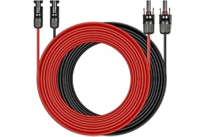 ZLPBAO Cable solar alargador de 6 mm², Extensión de cable solar 5M, (5m rojo y 5 m negro) cable solar profesional con Conector Hembra y Macho, IP68, conector impermeable 10 AWG para panel solar PV