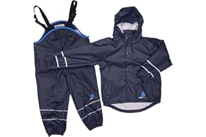 DRY KIDS Childrens Waterproof Jacket and Dungarees set PU coated. Boys and Girls Rainwear for Outdoor play.