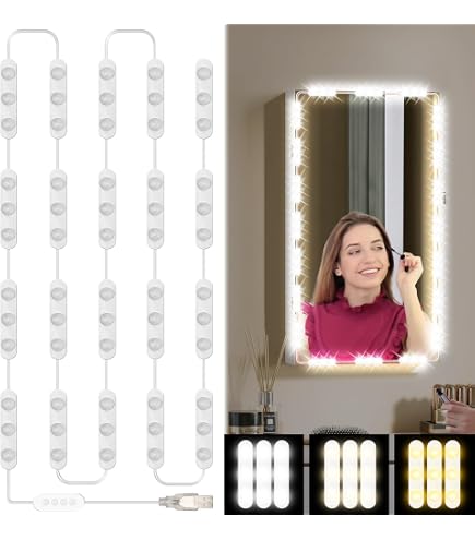 Lampe Miroir LED GOMETY - 3 Couleurs & Intensité Variable | USB Pour Maquillage Pro Salle De Bain