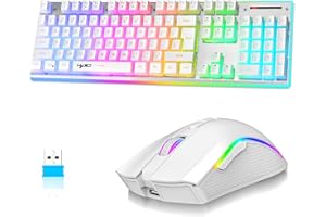 MAMBASNAKE L96 Kabellose Tastatur Und Maus Kombination, Wiederaufladbare 3000-mAh-RGB-Tastatur in Voller Größe Mit Pudding-Tastenkappen, Optische Mäuse Mit 4800DPI, Mechanische Tastatur Und Maus-Weiss