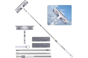 WISETEN Teleskopowa ściągaczka do okien 2 w 1, myjka do okien od 65 do 180 cm z teleskopowym uchwytem, profesjonalny zestaw do mycia okien pod kątem 180°, do wysokich okien, wewnątrz/na zewnątrz budynków