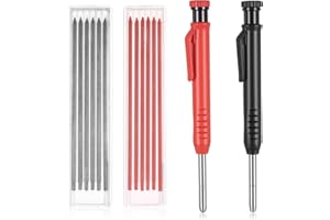 YIPHOMN 2er Tieflochmarker Bleistift Baustellen Bleistifte, Zimmermannsbleistift Set mit 12 Bleistiftminen 2 Farben,Tischler Bleistift Bohrlochmarker Tiefenlochmarker für Schreinerei Baubleistift Handwerker