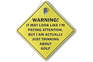 TREETOP GIFTS Funny Golf Warning Sign With Suction Cup | Thinking About Golf | Unique Weird Silly Gag Accessory Gift for Golfers, Birthday, Christmas, Secret Santa Gift| 15cm x 15cm