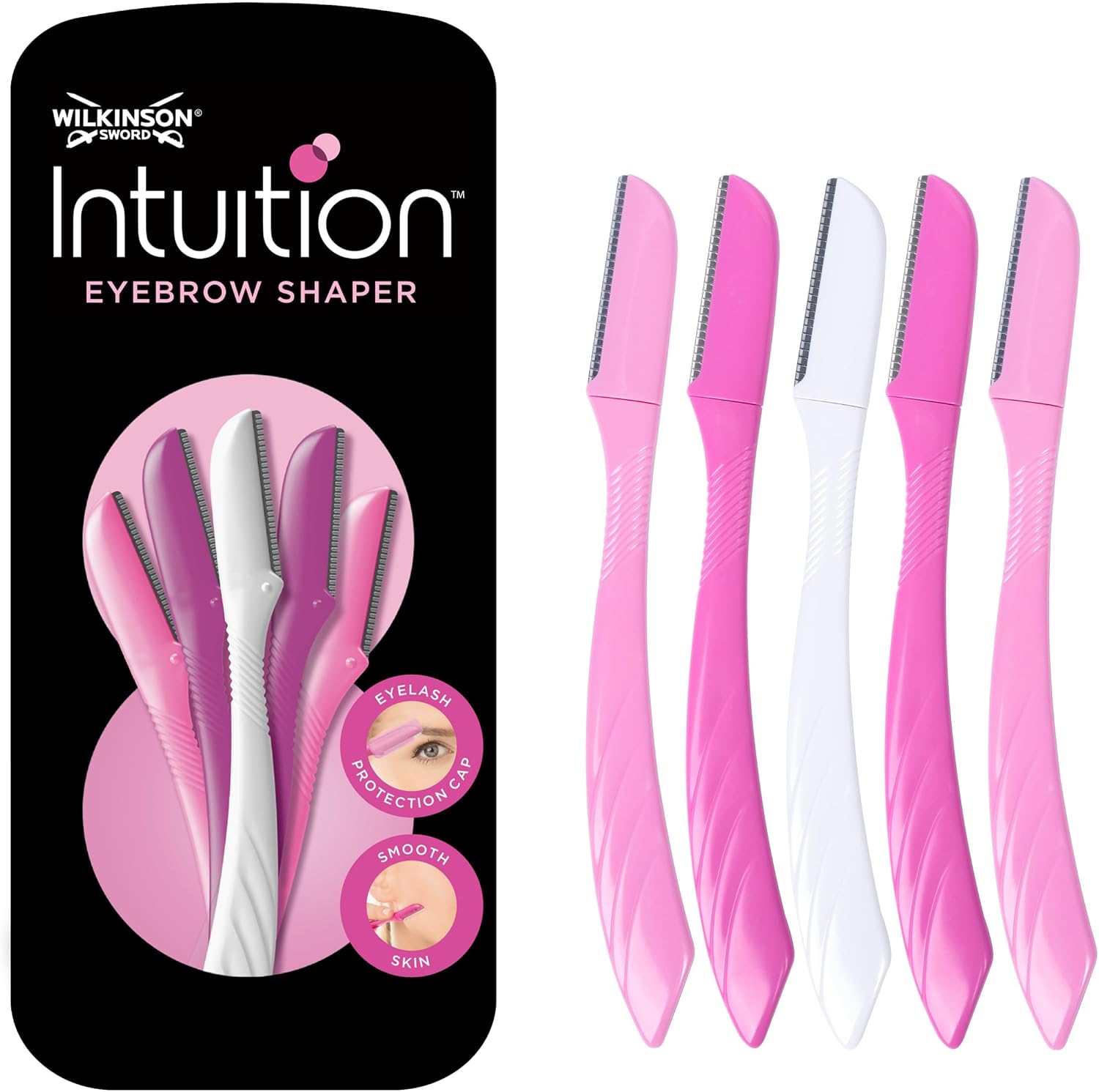 WILKINSON SWORD - Intuition Eyebrow Shaper for Women | Facial Hair Remover and Trimmer | Exfoliating Dermaplaning Tool | Pack of 5 Disposable Razors