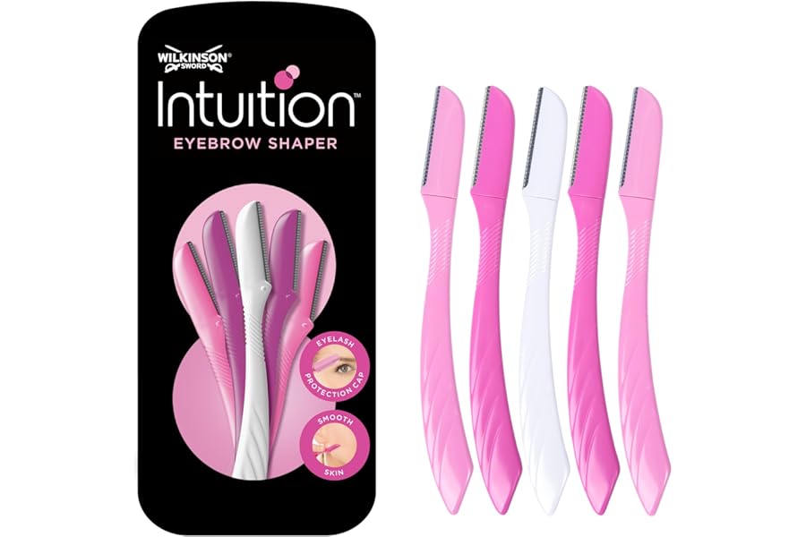 WILKINSON SWORD - Intuition Eyebrow Shaper for Women | Facial Hair Remover and Trimmer | Exfoliating Dermaplaning Tool | Pack of 5 Disposable Razors