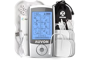 AUVON Rechargeable TENS Machine Muscle Stimulator for Pain Relief, TENS Unit with 24 Modes, 8pcs 2" x 2" TENS Machine Pads Replacement