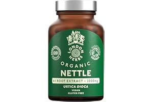 LONDON HERBS Organic Stinging Nettle Root Extract 2000mg | High Strength 4:1 Extract Stinging Nettle Supplement | 120 Vegan Capsules | Made in The UK