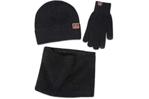 LumiSyne Winter 3 In 1 Scarf Hat Glove Set For Men Women Knitted Beanie Hat Tube Scarf And Touch Screen Gloves Soft Angora Fabric Skull Cap Neck Warmer