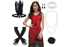 PLULON Vestido Flapper de los años 20 Disfraz de Gatsby rugiente de los años 20 con Accesorios de los años 20