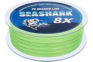 Seashark Línea de pesca trenzada de color que nunca se desvanece, 8 hebras, línea de pesca de polietileno súper fuerte, resistente a la abrasión, alambre de pesca cero estiramiento, excelente tracción