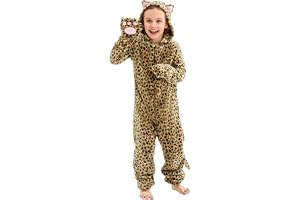 AUYAO Barn djur katt leopard onesie kattdräkter för flickor pojkar djur pyjamas sovdräkt outfit kattöron jumpsuit pyjamas halloween värld bok dag jul djur maskerad kostym