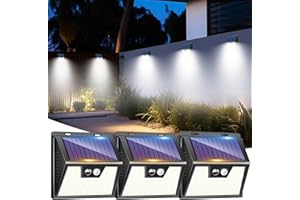 LOTMOS 3 Paquete Luz Solar Exterior, 176 LED Focos Led Exterior Solares con Sensor de Movimiento, 3 Modes Impermeable Lamparas Solares Potente para Jardín, Garaje, Calle, Patio, Caminos (Blanco Frío)