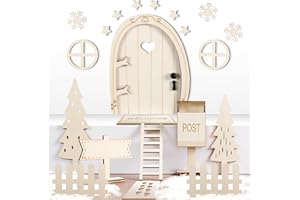 CANCJ Wichteltür Set,Weihnachtswichtel Komplettset Tür,Miniatur Wichtel Zubehör Weihnachten,Wichtelzubehör Weihnachten Set, Holz Wichtelhaus Weihnachtsdeko Feentür für Kinder Geschenke Weihnachten Set