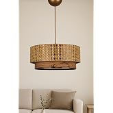 Raffora Tekli Sarkıt Avize | 30x55 cm | 51-60 cm Y&uuml;kseklik | Hasır Malzeme | E27 Uyumlu | Enerji Verimli | Modern Minimal Tas