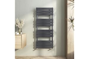 Heilmetz Bathroom Anthracite Radiator Towel Rail, 1200 x 500mm Heated Towel Rail Flat Panel Towel Radiator Towel Warmer Modern Central Heating Radiators for Bathroom