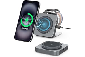 AOWIN Mag-Safe Ladestation,Tragbares Ladegerät für Apple Watch und iPhone, induktive Ladestation Reisen kompatibel mit iPhone 16 15 14 13 12 iWatch Serie, Wireless Charger für Airp0ds Pro 3 2 (Grau)