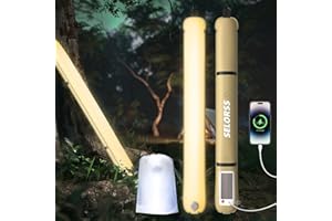 SELORSS Lampes de Camping Gonflables Solaires 33.86IN/86CM Lampe Télescopique Pliable Outask, Lumière LED Extérieure Portable 2000mAh IP66 Étanche avec Lumière Chaude pour Camping, Randonnée - Kaki