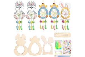 WEDNOK 5 Pack Easter Dream Catcher Craft Kit for Kids Paint You Own Bunny Chick Dream Catcher DIY Coloring Easter Wooden Art and Craft for Art Activity Project Easter Decoration
