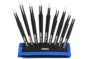 XOOL Juego de Pinzas Antiestáticas ESD de 9 Piezas, Kit de Pinzas de Acero Inoxidable para Laboratorio, Electrónica, Joyería y Trabajos Detallados