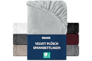 ‎DREAMZIE DREAMZIE Premium Frottee Spannbettlaken 180 x 200-200x200, Cashmere-Touch Bettlaken Jersey Fleece Spannbetttuch Laken, Silber-Grau