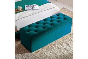 AZ INTERIORS ROYAL FURNITURE 90cm Wide Ottoman Storage Box, Chesterfield Upholstered Coffee Table, End of Bed Bench, Plush Velvet Blanket Box, Ottoman Footstool, Shoe Bench with Storage (Emerald Green Velvet)