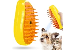 Atuoxing Cepillo Vapor Gato, 3-en-1 Cat Steamy Brush, Cepillo de Vapor para Gatos Perros, Cepillo Gatos Quitapelo con Vapor Multifuncional (amarillo)
