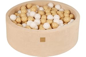 MEOWBABY Piscine à balles pour bébé - Ronde 90 x 30 cm - avec 200 balles - en Velours - Écru : Blanc/Beige