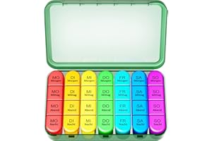 Zoksi Pillendose 7 Tage 4 Fächer, Tablettenbox 7 Tage Morgens Mittags Abends, Medikamentenbox 7 Tage 4 Fächer, Große Tragbar Medikamentenbox zur Aufbewahrung von Tablets (Abnehmbar/Olivgrün Gehäuse)
