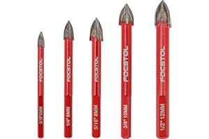 FOCSTOL Zestaw wierteł do płytek 5/6/8/10/12 mm - 5 sztuk wierteł z węglika spiekanego z trójkątnym trzonkiem do drewna, tworzywa sztucznego, muru, płytek ceramicznych, betonu, marmuru